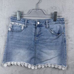 Hippie Girl Mini Skirt Regular Rise Lace Detail Stretch Women's Blue Size 12